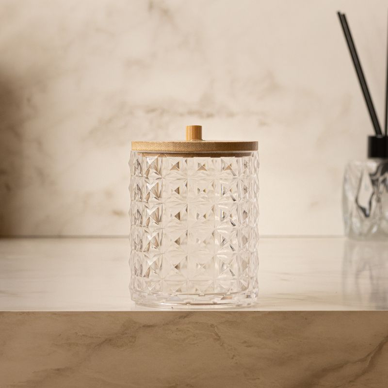 Porta-Cotonete-com-Tampa-de-Bambu-Special-My-Box-7cm-x-7cm-x-10cm-Plastico-Lyor