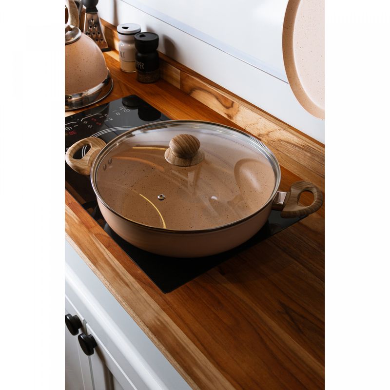 Wok-de-Inducao-com-Tampa-de-Vidro-Granito-Chef-28cm-Bege-Aluminio-com-Revestimento-Ceramico-Lyor