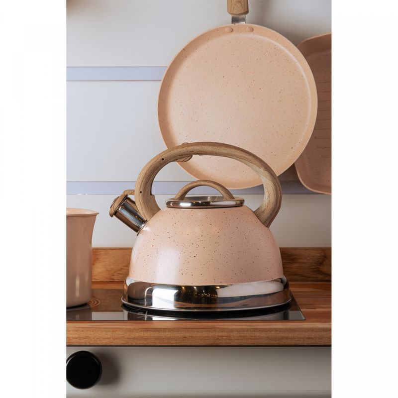 Chaleira-de-Inducao-com-Apito-3L-Granito-Chef-Bege-Aluminio-Lyor