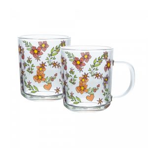 Conjunto 2 Canecas Amor e Flor 220ml Vidro - Lyor