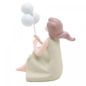 Figura Decorativa Boneca com Balões de Resina 8cm x 9cm x 12cm - Wolff