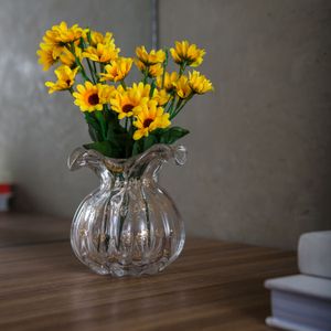 Vaso de Vidro Italy Transparente e Dourado 11,5cm x 13cm - Wolff