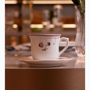 Xícara de Café com Pires Florescer 90ml Rosa Cerâmica - Wolff