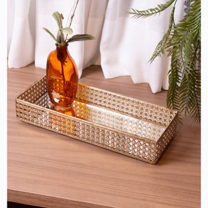 Bandeja com Espelho Versalhes 32cm x 12,5cm x 5cm Dourada Metal - Wolff