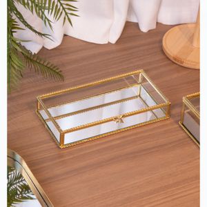 Bandeja com Espelho Mirage 10cm x 20cm x 3,5cm Dourado Metal - Wolff