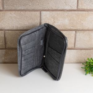 Porta Documentos e Passaporte de Poliéster Cinza 18cm x 13cm x 3cm - Lyor